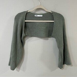Zara Sage Green Cropped Knit Open Front Sweater Cardigan Women’s Size Medium
